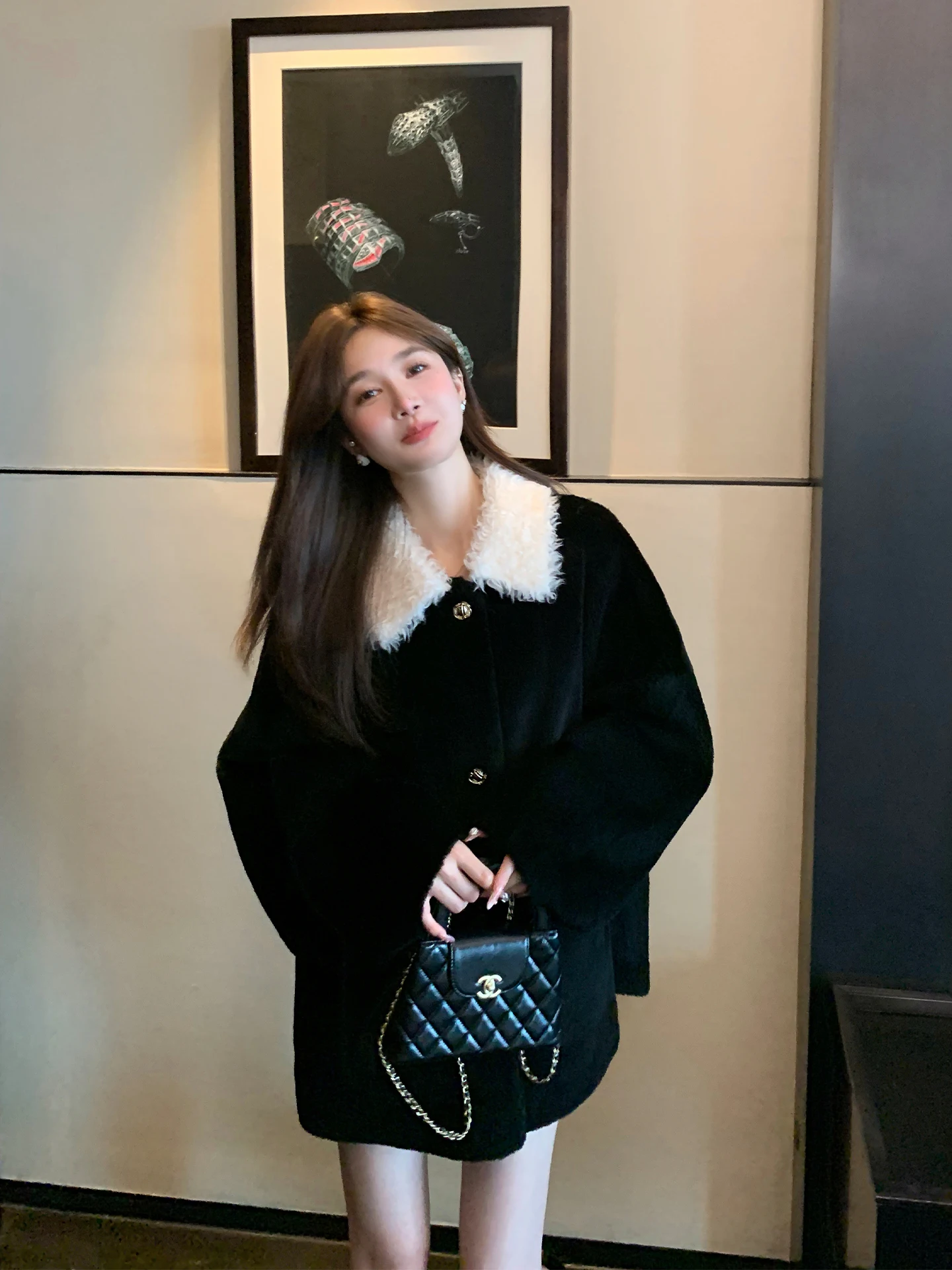 

Зимнее шерстяное меховое пальто, женская свободная верхняя одежда из овечьей кожи, удобная теплая универсальная длинная све све средней длины