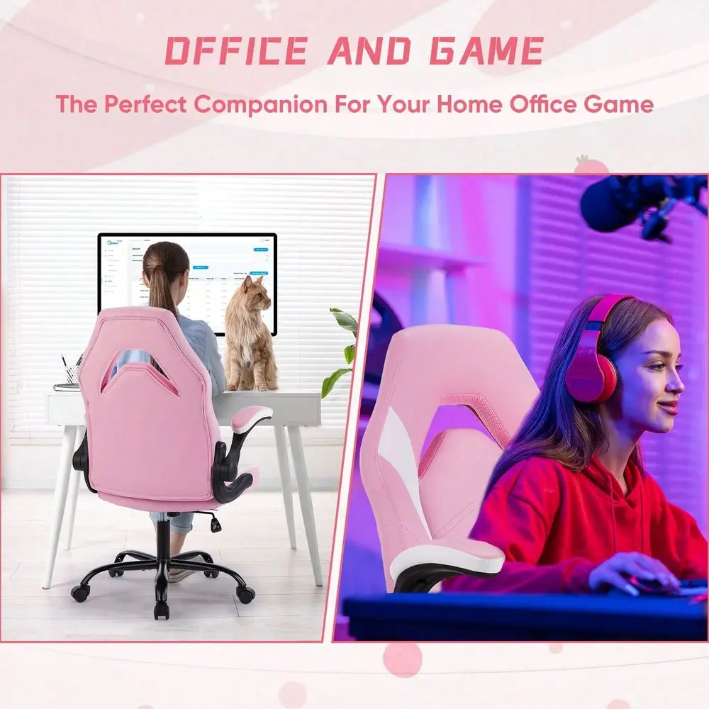 Big And Tall Office Desk Leather Gaming Computer Chair With Adjustable Swivel Task And FlipUp Arms For Adults