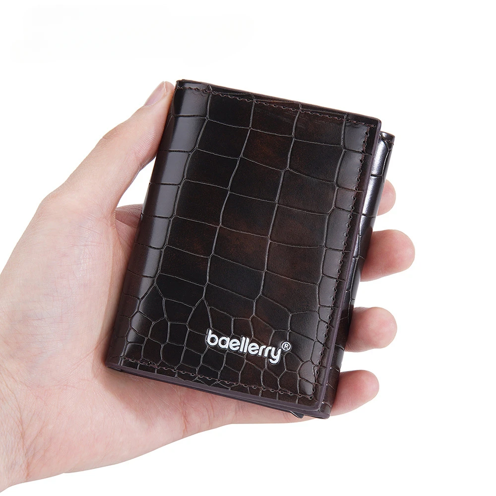 تحتوي حقيبة بطاقات ثلاثية الطي للرجال بطباعة تمساح على صندوق ألومنيوم معدني RFID ومشبك بطاقات أوتوماتيكي وبطاقة هوية للحافلة #4