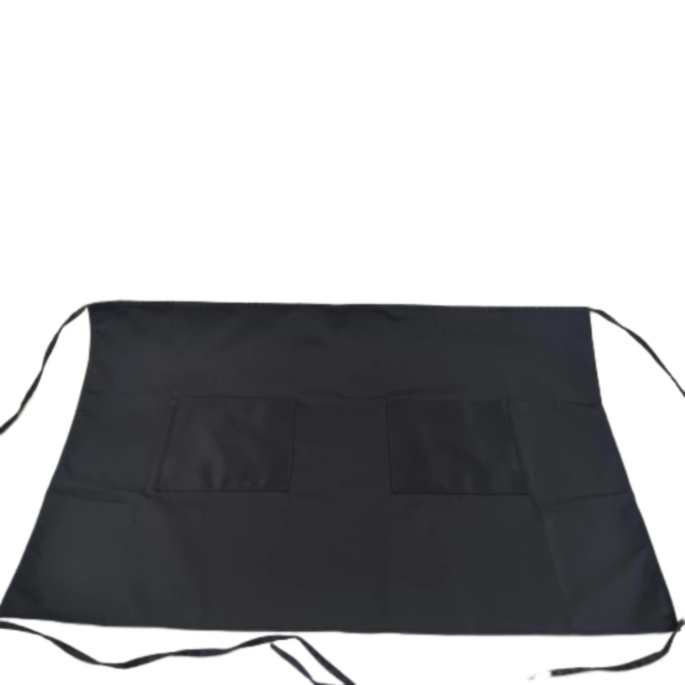 Reversible Double-Sided Half Apron 235g Heavy-Duty Twill Fabric (65% Polyester 35% Cotton) - Black with White Pocket - Ideal f