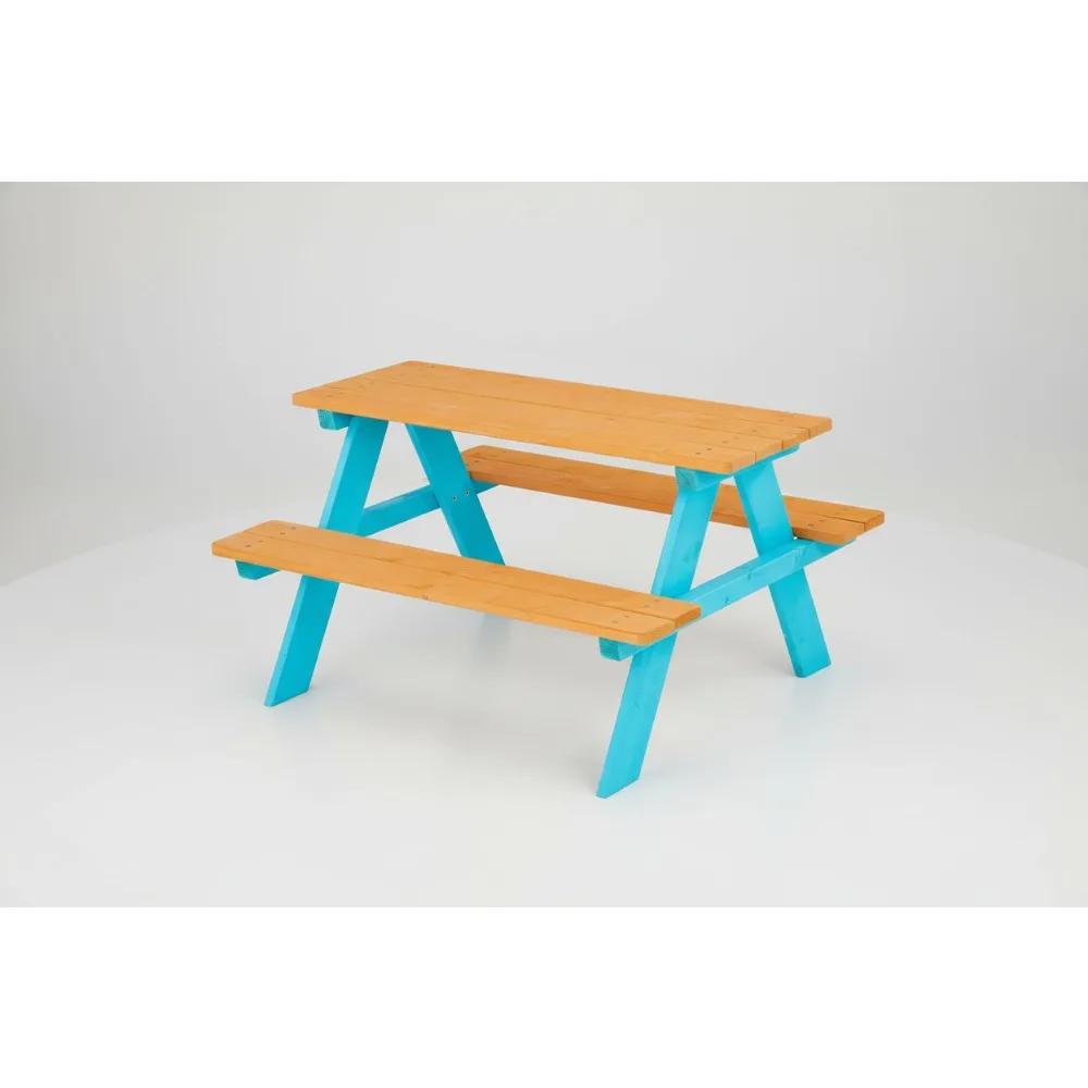 

Kids Wooden Picnic Table & Bench Set Outdoor Children's Furniture Brown Aqua Durable Play
