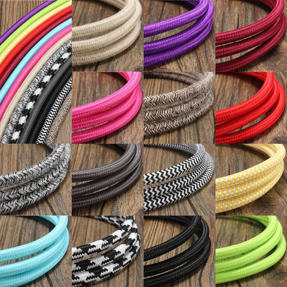 

10m/lot 0.75mm 2 CORE Vintage Fabric Electrical Cable 11 Candy Color Retro Electric Wire For LED Pendant Light Black Lamp Cord