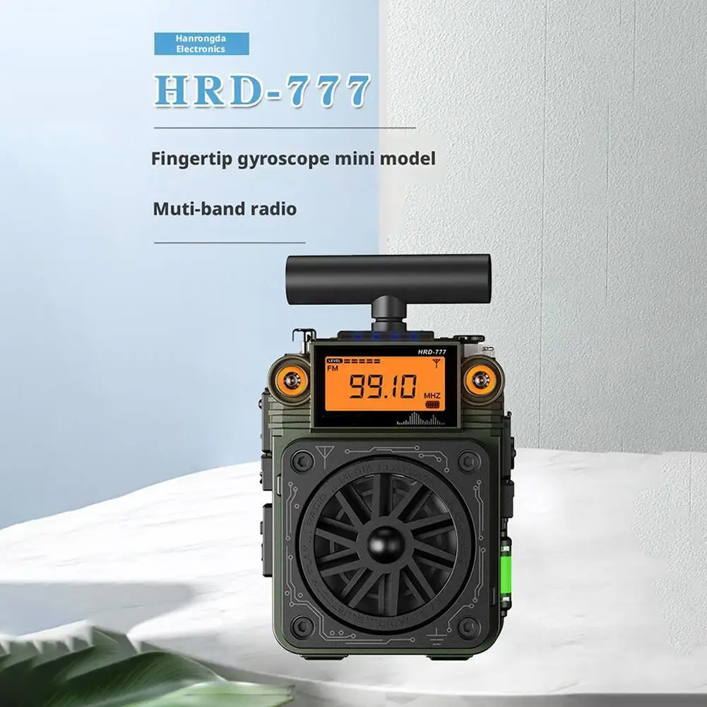 

HRD-777 FM MW SW VHF WB Full-Band Bluetooth Radio Receiver Multi-Function Mini Radio Mini Fingertip Gyroscope Speaker C6T1