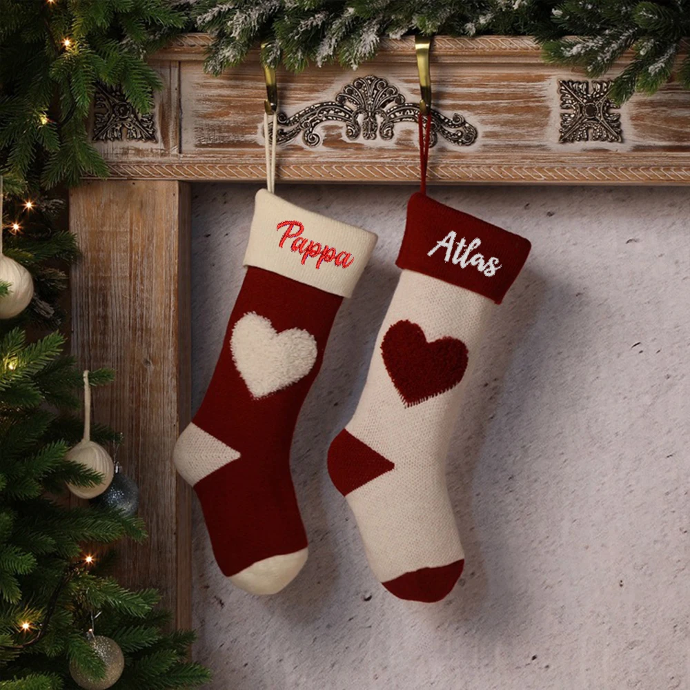 Customized Name 3D Three-dimensional Love, Socks Christmas Decorations, Pendants, Knitted Candy Bags,Embroidered Wool Gift Bags