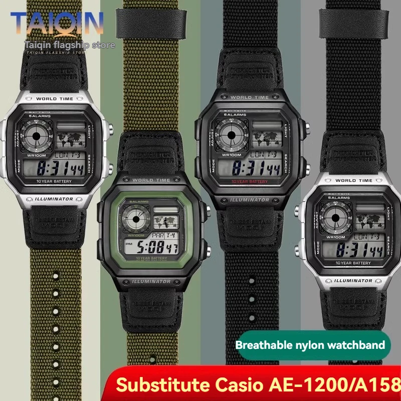 

18mm Nylon Watch Strap for Casio for G-SHOCK W800H Black Green Bracelet SGW400 F91W F84 F105/108/A158/168 AE1200/1300 Men Bands