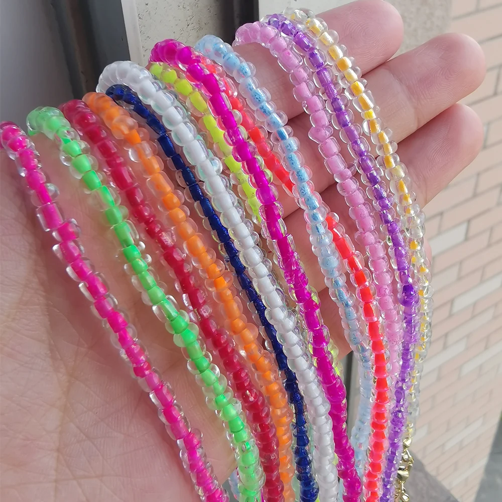 ZX Sweet Transparent Colorful Beads Chain Chokers Ethnic Handmade Beaded Necklace Women Girls Jewelry Wholesale Dropshipping