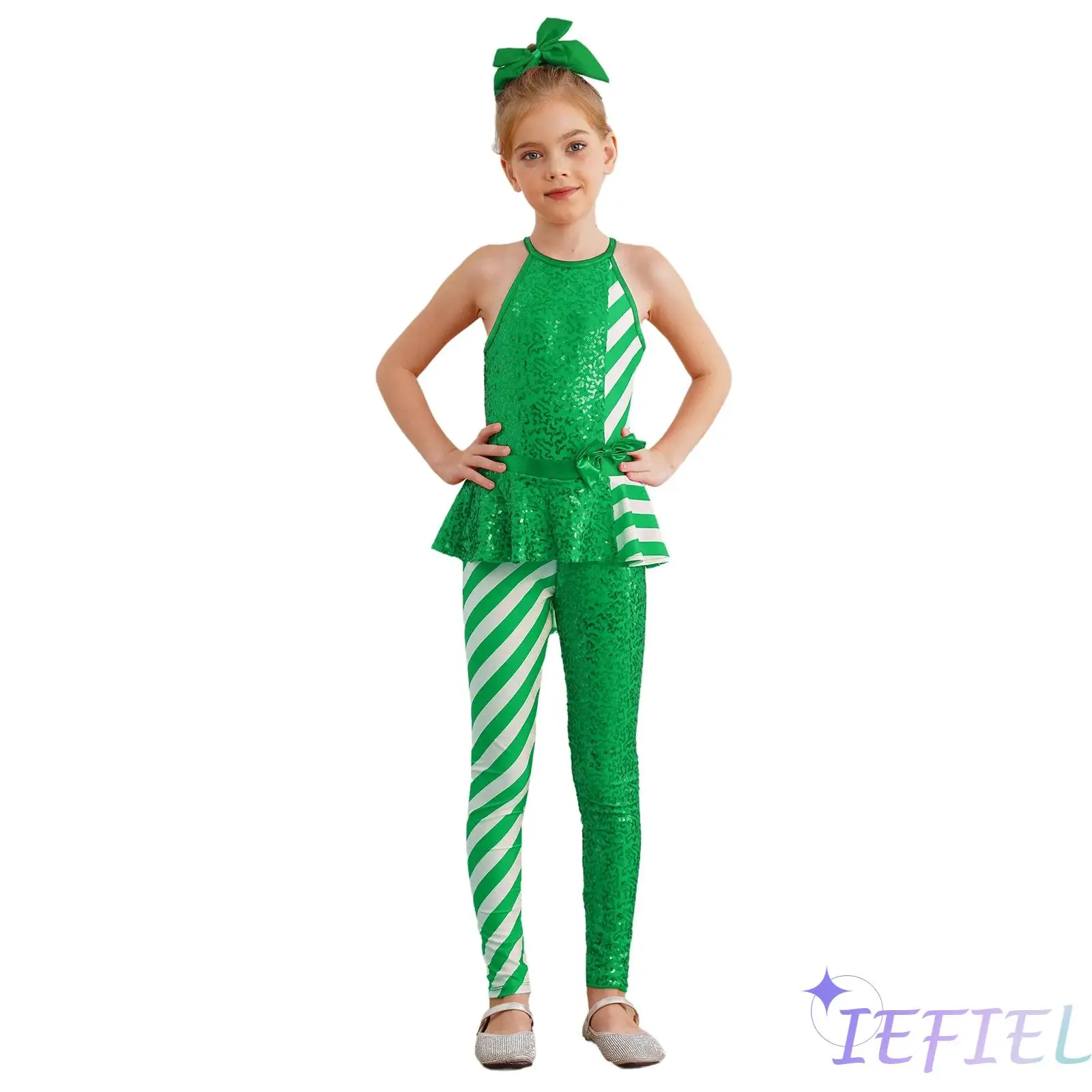 

Girls Christmas Candy Cane Costume Sleeveless Stripes Gymnastic Dance Unitards Sequins Xmas Bodysuit Stage Party Fancy Dress Up
