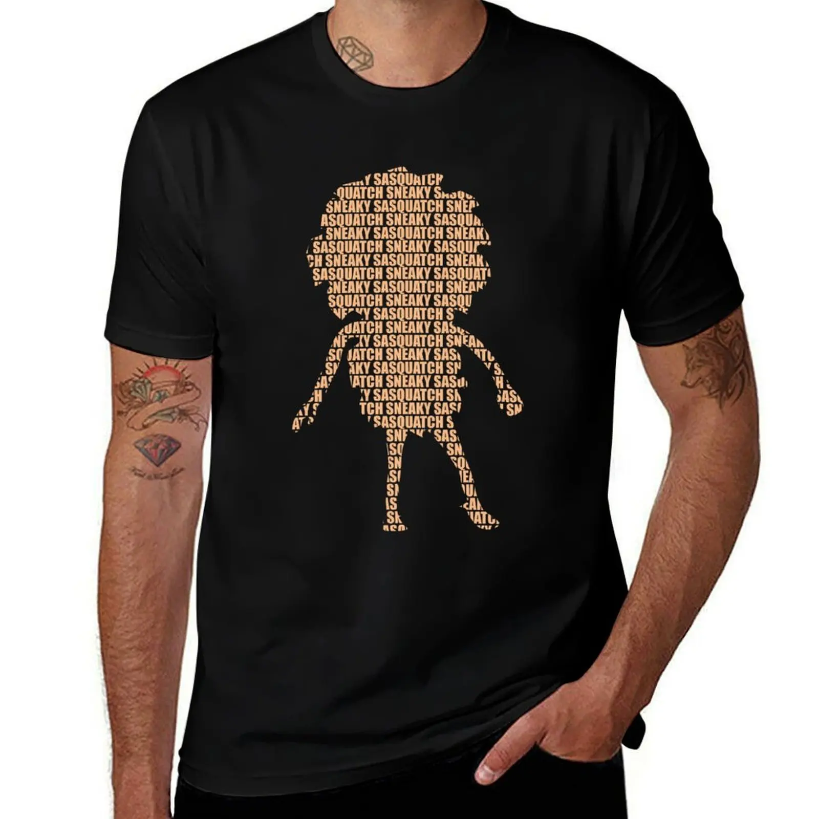 Sneaky Sasquatch Silhouette Text PatternBlack T-Shirt UV Sun Protection Tee Shirt T-Shirt