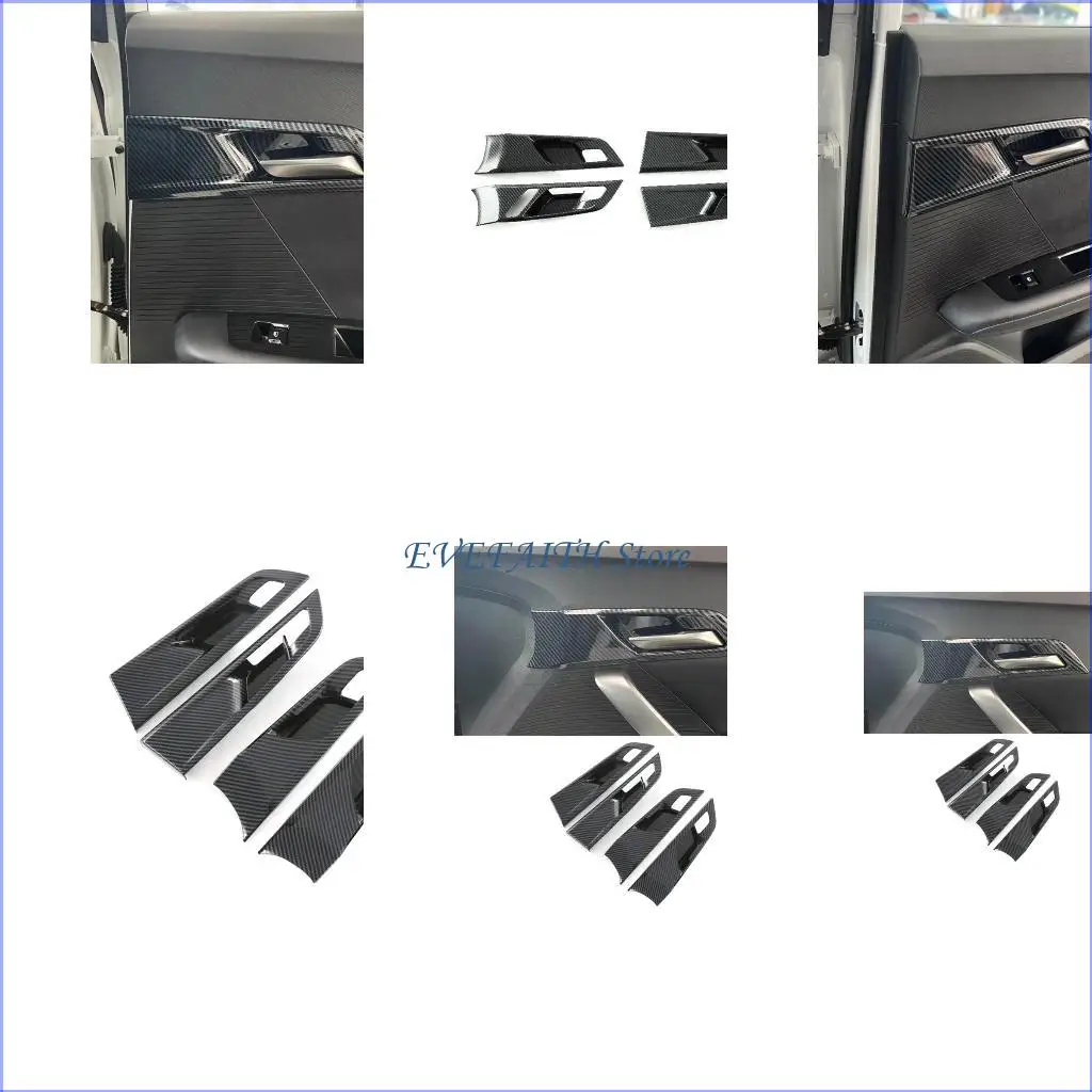 

124B Compatible For MGMulan Car Carbon Fiber Inner Door Handle Bowl Covers Trims Insert Bezel Frame Stickers Decoration