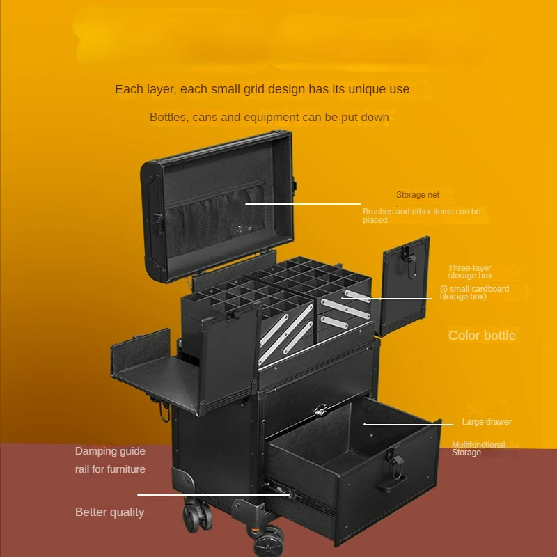 Профессиональный Чехол для косметики, большая вместимость, чемодан на колесиках, чемодан на колесиках для макияжа, чемодан на колесиках с тележкой для красоты и татуировок