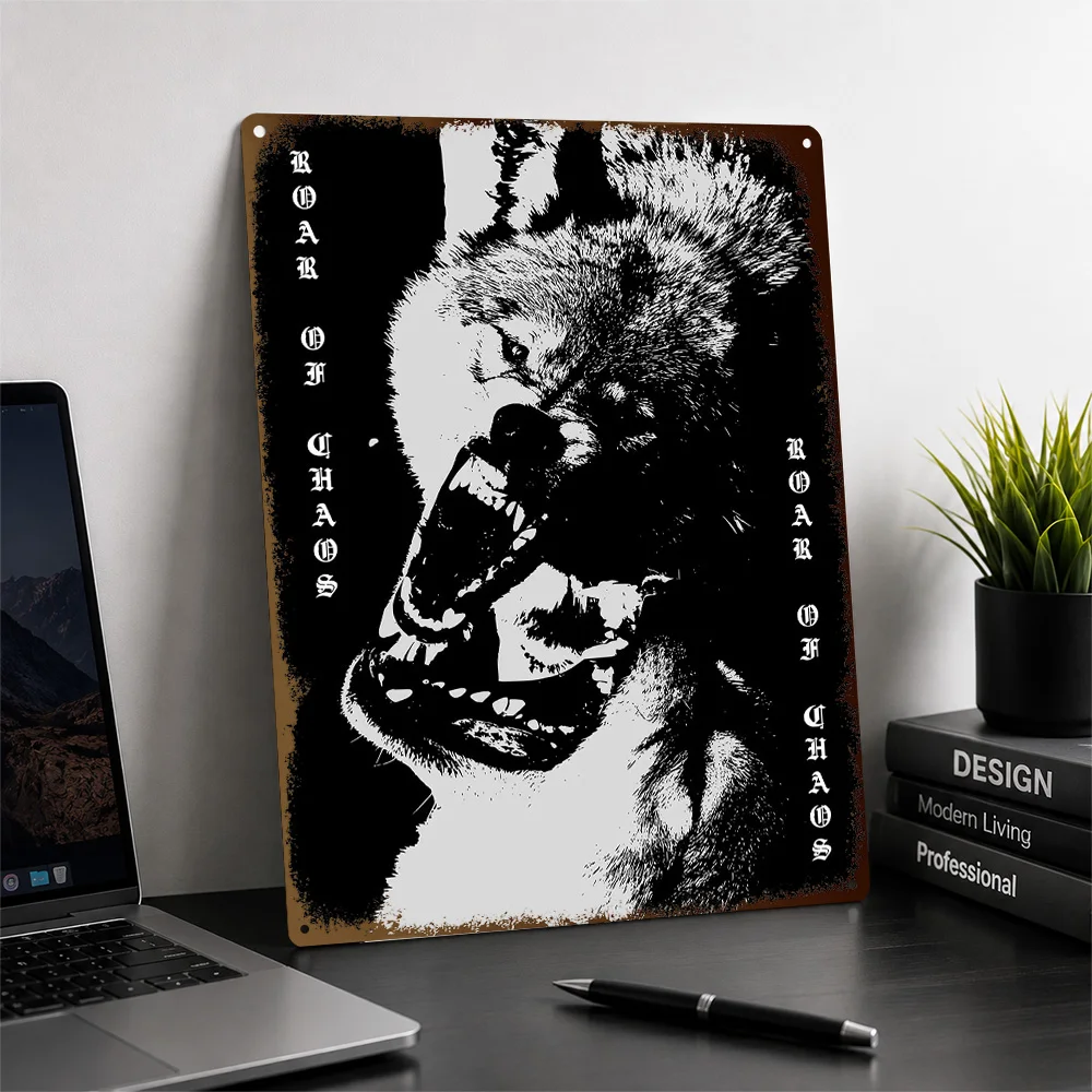 Wolf Roar Of Chaos Printed Poster Customized Aluminum Metal Sign Wildlife Scene Wall Art Enhances Living Rooms And Home Offices