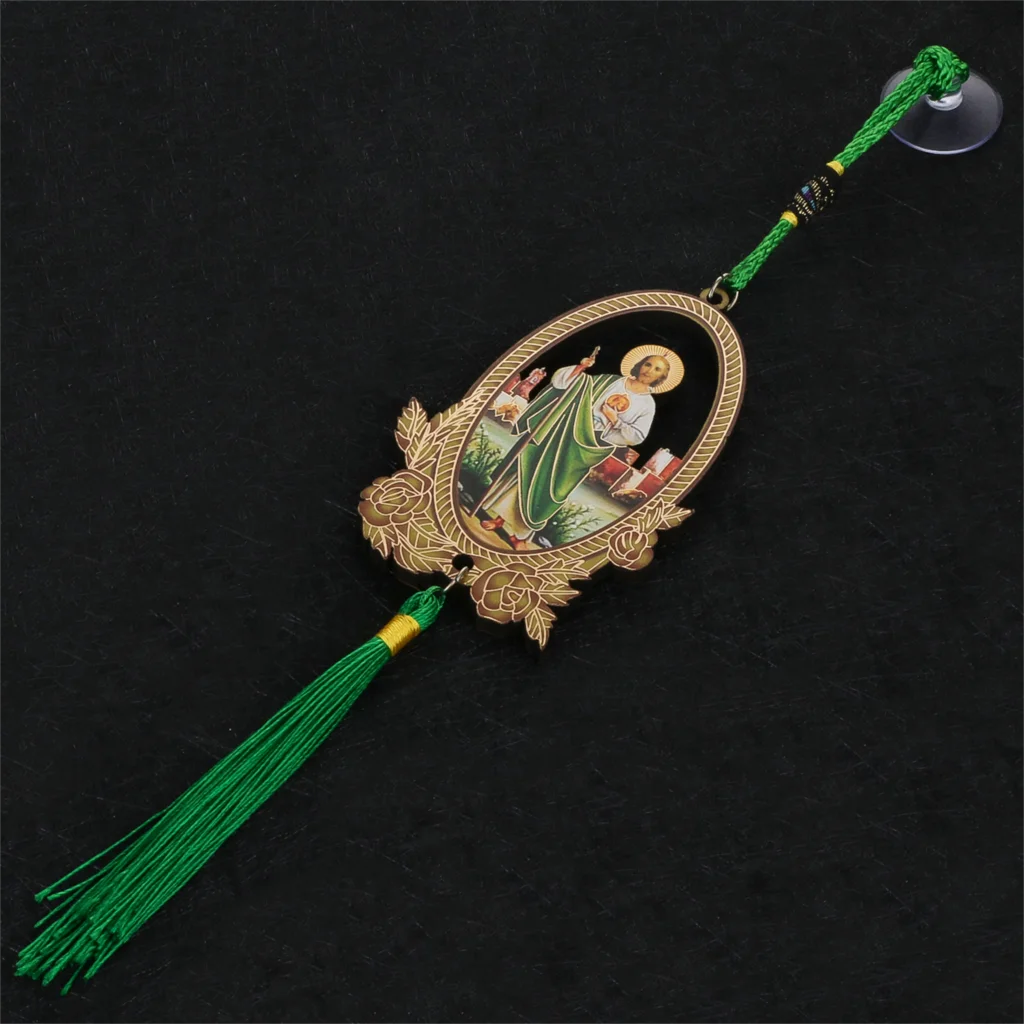 Random Color St.Jude Pendant Wooden Catholic Patron Saint Jude Charms Tassel Fringe Car Hanging Ornament Jewelry Accessories