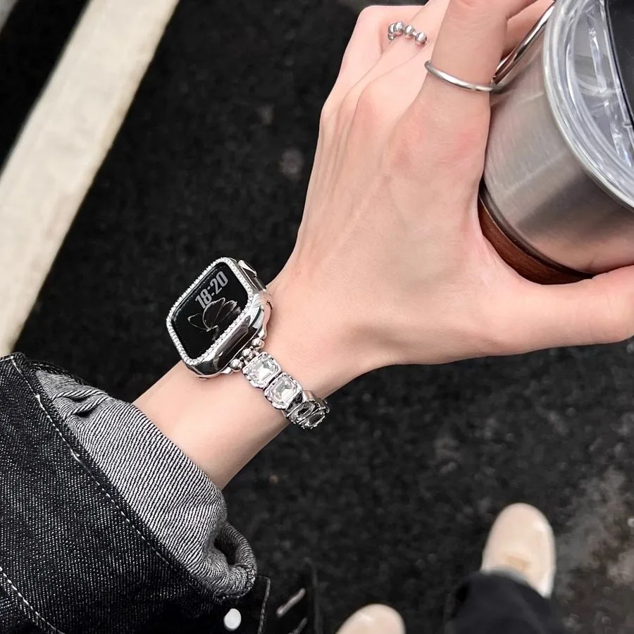 

Эластичная веревка с квадратным бриллиантом, совместимая с ремешком iWatch 38 мм, 40 мм, 41 мм, 42 мм, 44 мм, 45 мм, 49 мм, модный ремешок