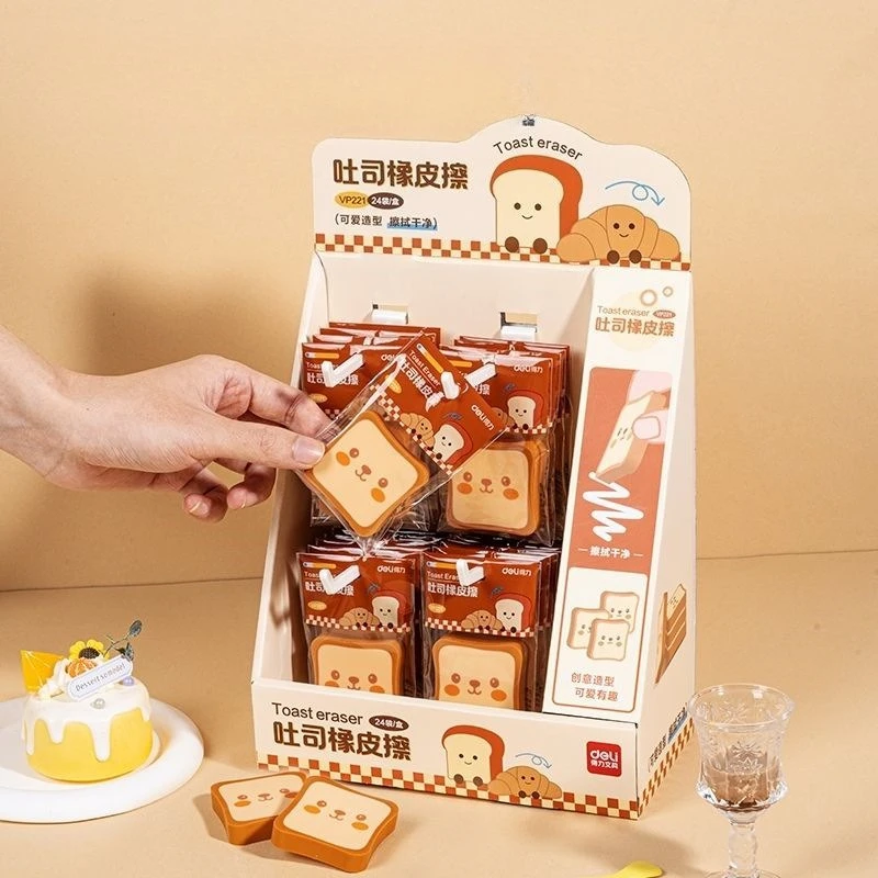 

24 Bags Kawaii Toast Eraser for Kids Cute Bread Pencil Erasers Athestic Gadgets School Supplies Stationery Birthday Party Gifts