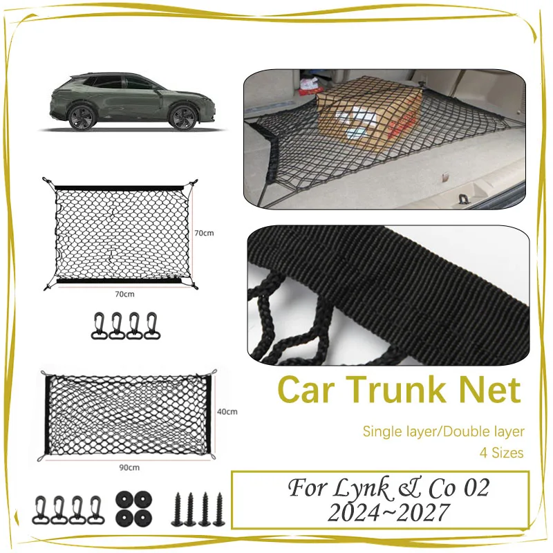 

Car Rear Trunk Net For Lynk & Co Z20 02 MK2 E335 2024 2025 2026 2027 Nylon Elastic Mesh Back Storage Cargo Bags Auto Accessories