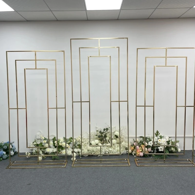 

1/3pcs Gold-Plated Arch Square Frame Outdoor Wedding Arch Backdrop Flower Stand Iron Gild Shelf Event Party Decor Prop 6.5/7.2ft