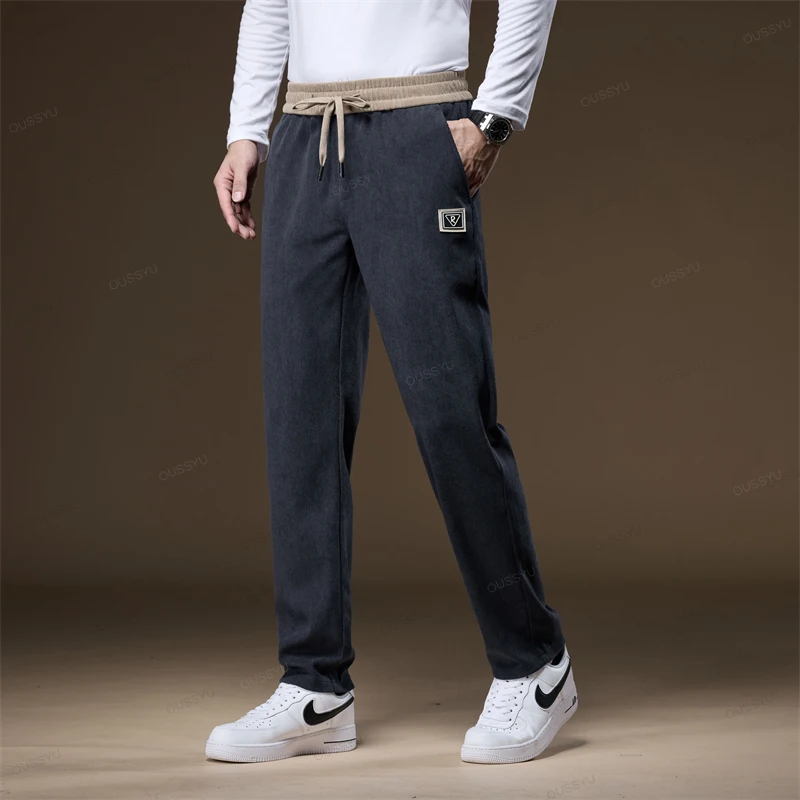 New Autumn Winter Soft Cozy Corduroy Pants Men Elastic Waist Thick Outdoors Sports Jogging Business Casual Trousers Male Gift