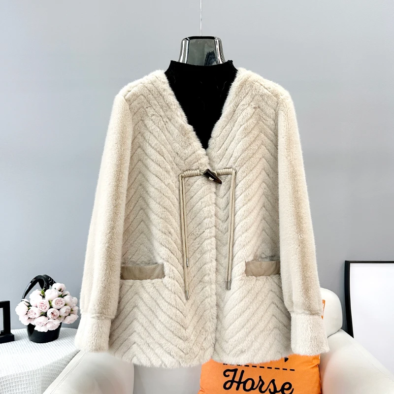 Hot Sale Women Faux Fur Warm Coat Female Synthetic Mink Fur Mid-Length Winter Thicken Jacket Parka JT3475