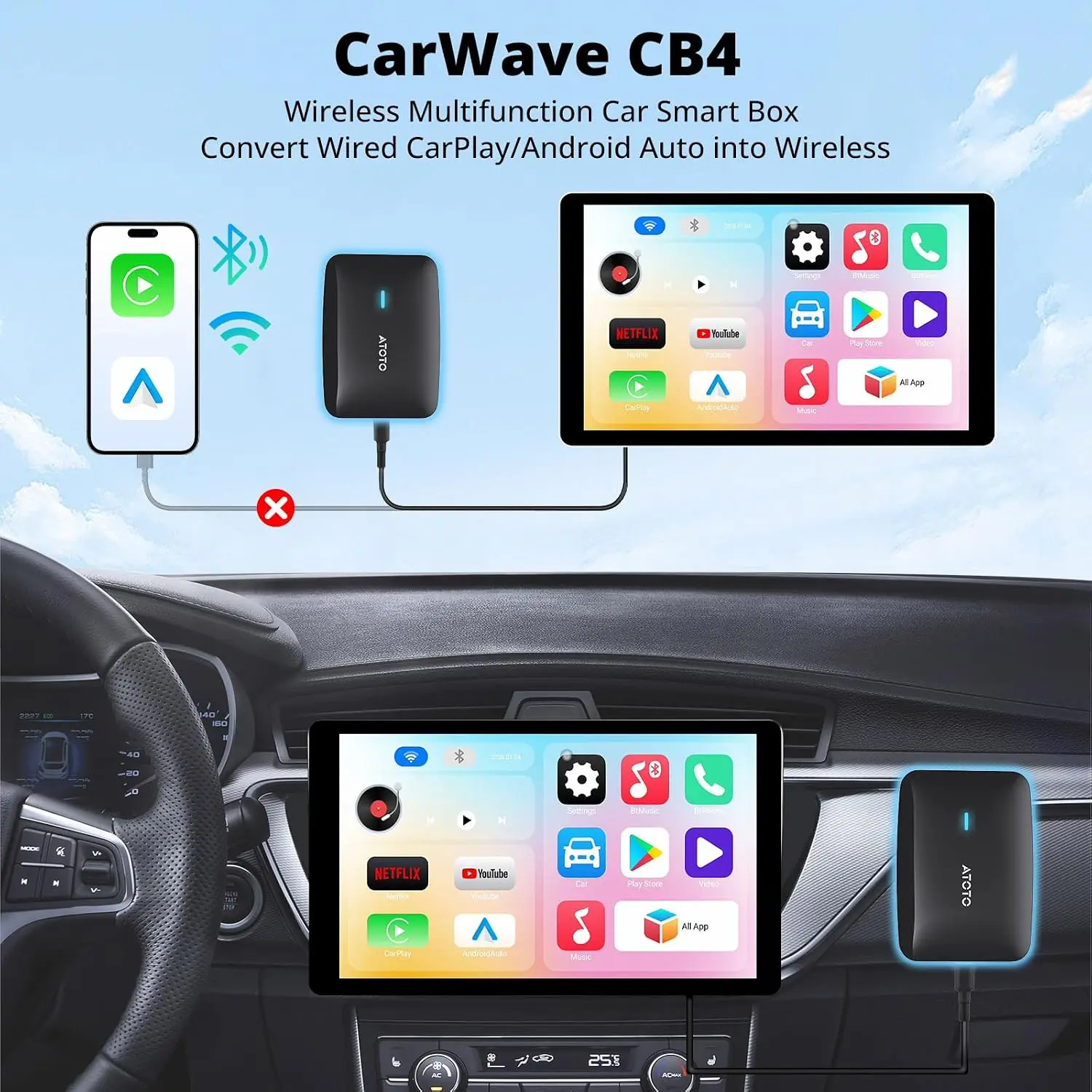 Portable AI Box CarPlay 2025 Upgrade Wireless CarPlay Adapter for YouTube, Smart AI Box, DriveChat, Bluetooth, WiFi