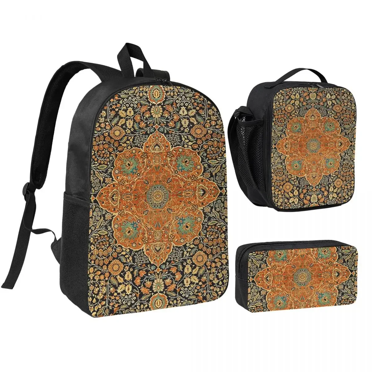 Antique Mohtashem Kashan Persian Rug Print Backpack BookBag School Bag Computer Shoulder Bags 3ps  Lunch Bag Pencil Case