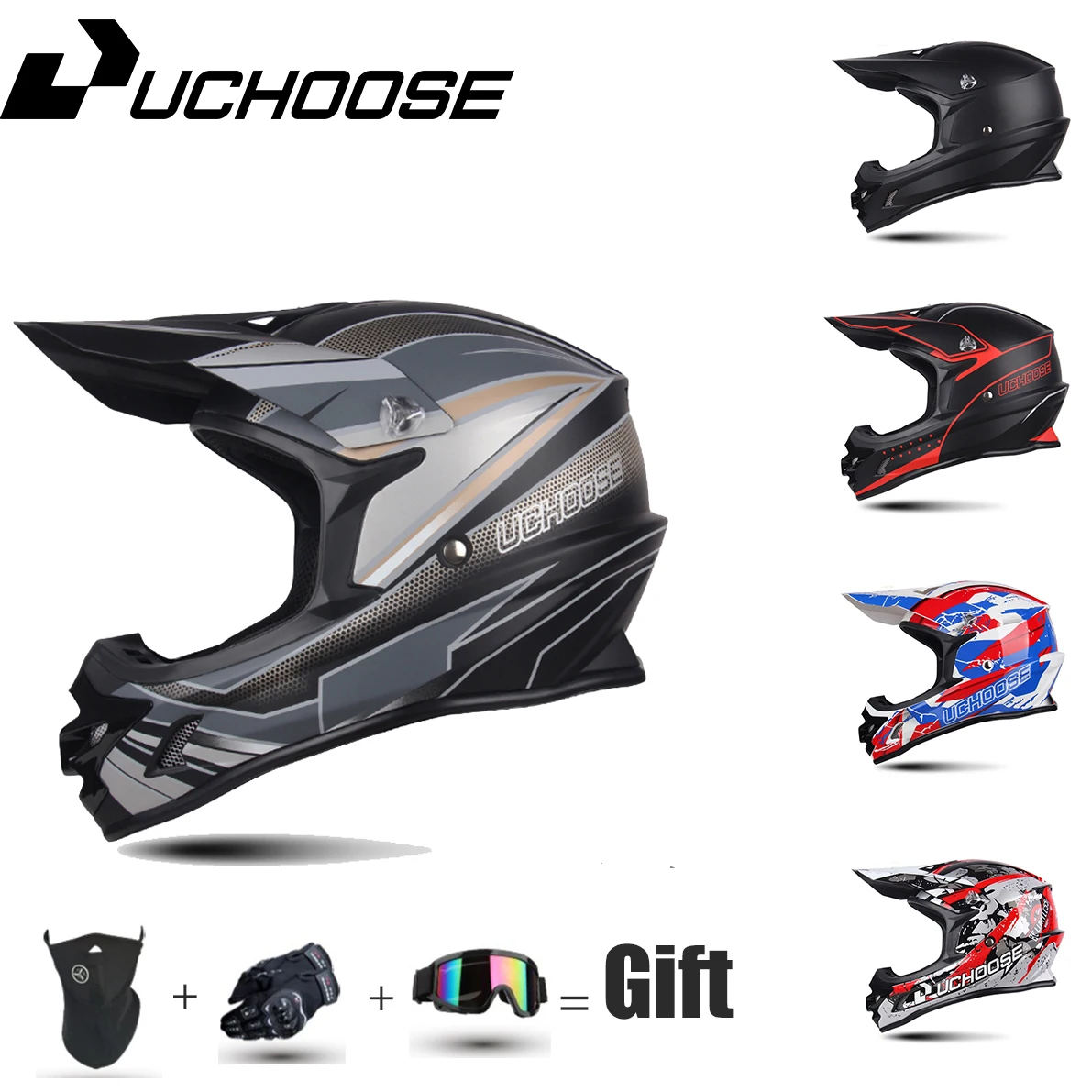 خوذة موتوكروس للطرق الوعرة للرجال والنساء ، خوذات موتوكروس فريدة من نوعها ، انحدار ، طقم من 3 قطع