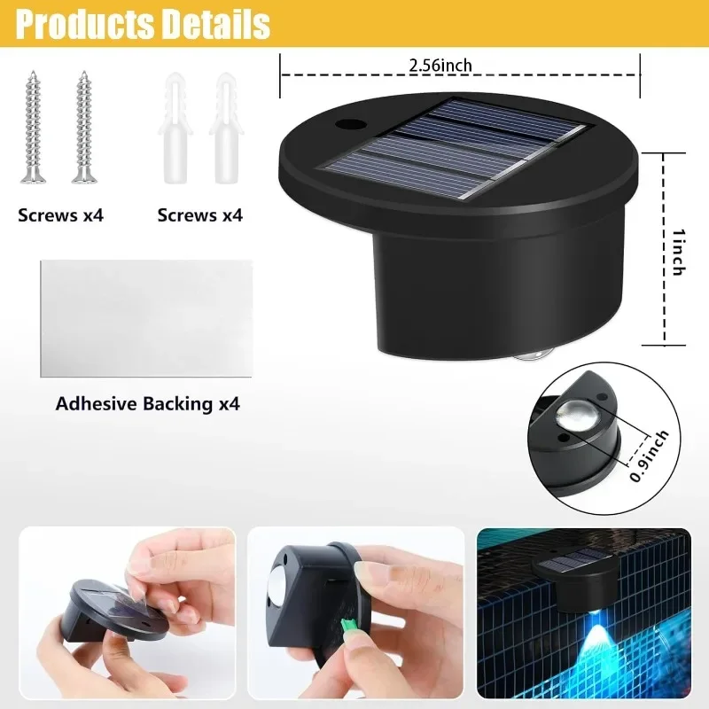 أضواء جانبية لحمام السباحة بالطاقة الشمسية، أضواء شمسية ملونة لحمامات السباحة الداخلية، مفتاح تلقائي لاسلكي فوق ملحقات حمامات السباحة الأرضية #5