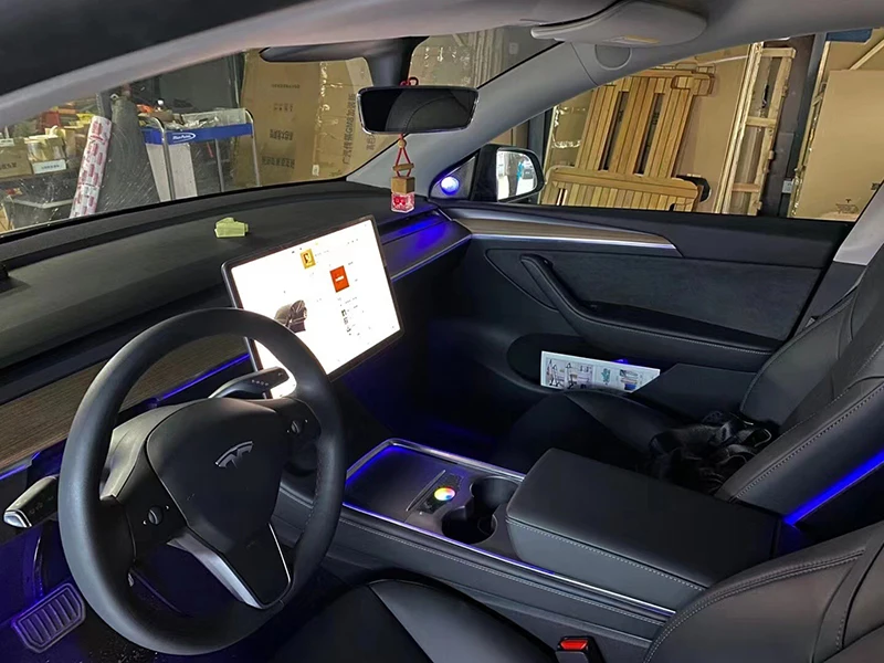 For Tesla new Model 3 Model Y 2021 Laser carving New design Hollow out Ambient light Lamp LED Speaker cover Atmosphere Light