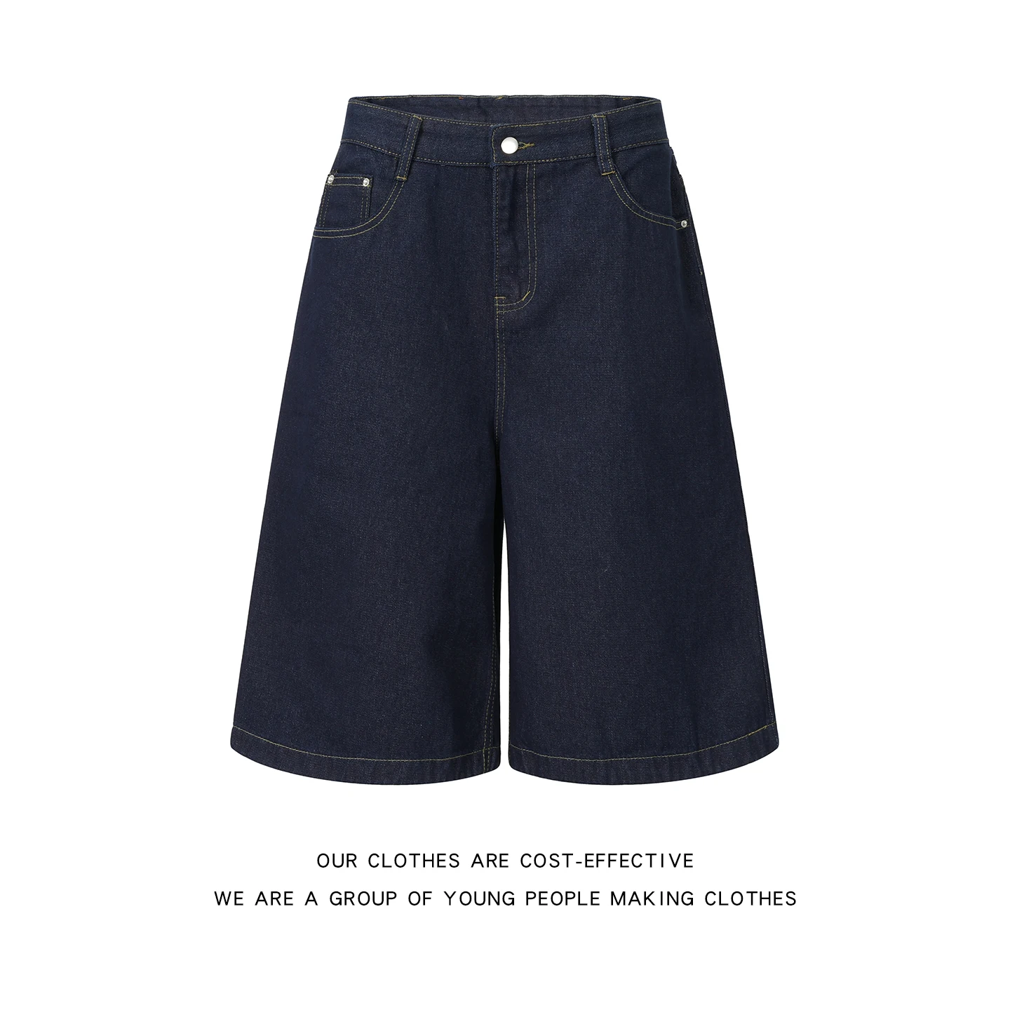 Retro Denim Original Color Workwear Seven-Quarter Men's Jeans American Style Bright Line Multi-Pocket A-Line Wide Leg Shorts