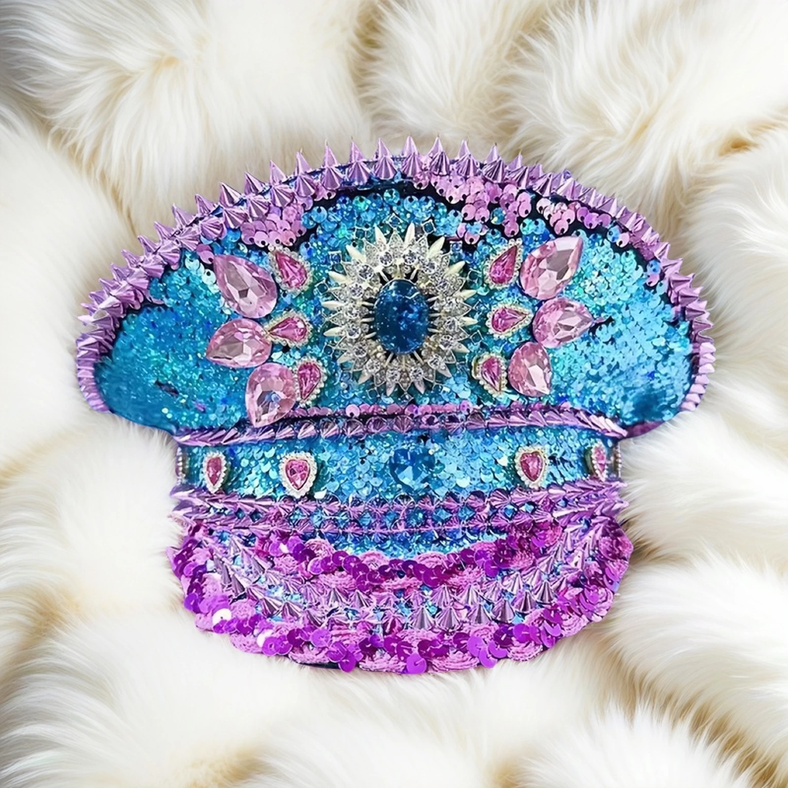 

Steampunk Captain Hat Rhinestone for Carnival, Mardi Gras, Vintage Military Accessories & Cap for Men & Women