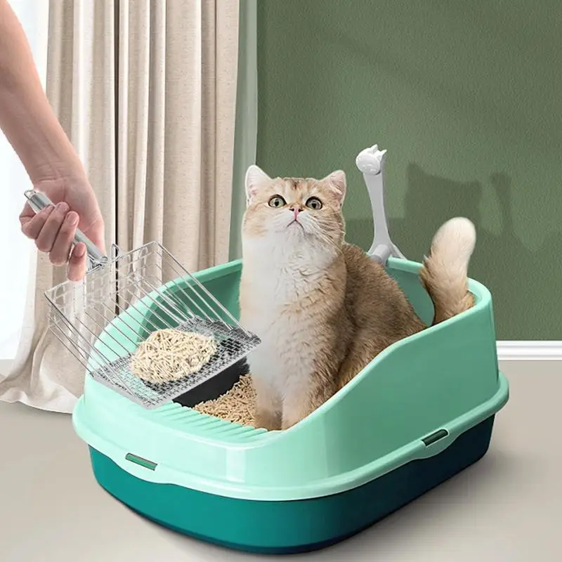 Cat Litter Scooper Sturdy Stainless Steel Large Litter Scoop For Cattery Ergonomic Handle Multifunctional Hangable Litter