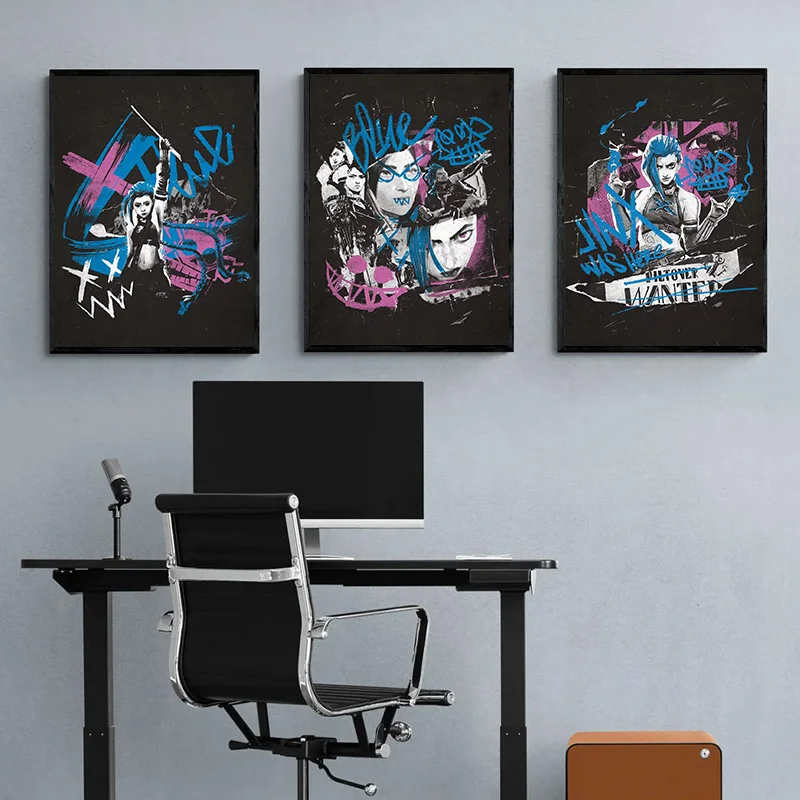 Arcane Season 2 Jinx VI Graffiti Poster Caitlyn Jayce Viktor Character Poster Arcane TV Series Wall Decor Canvas Aesthetic Print
