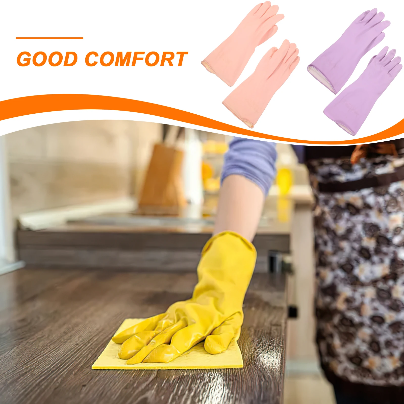 

2Pairs Household Waterproof Latex Dishwashing Gloves Reusable Cleaning Gloves for Kitchen Washing Dishes Tear Resistant