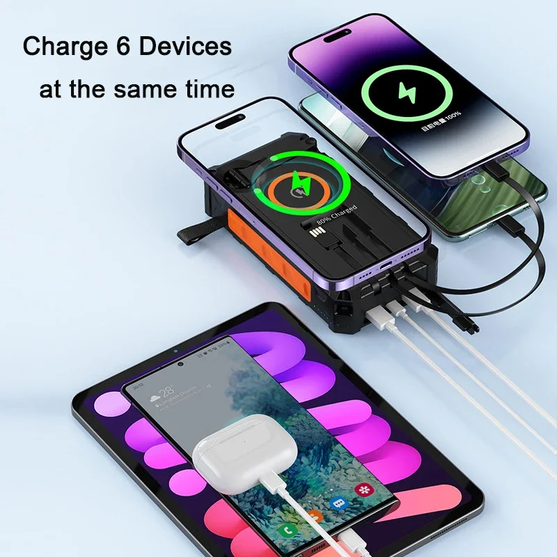 20000mAh Folding Solar Power Bank with 4 Solar Panel Hand Crank Qi Wireless Charger Powerbank for 14 13 Huawei Xiaomi Poverbank