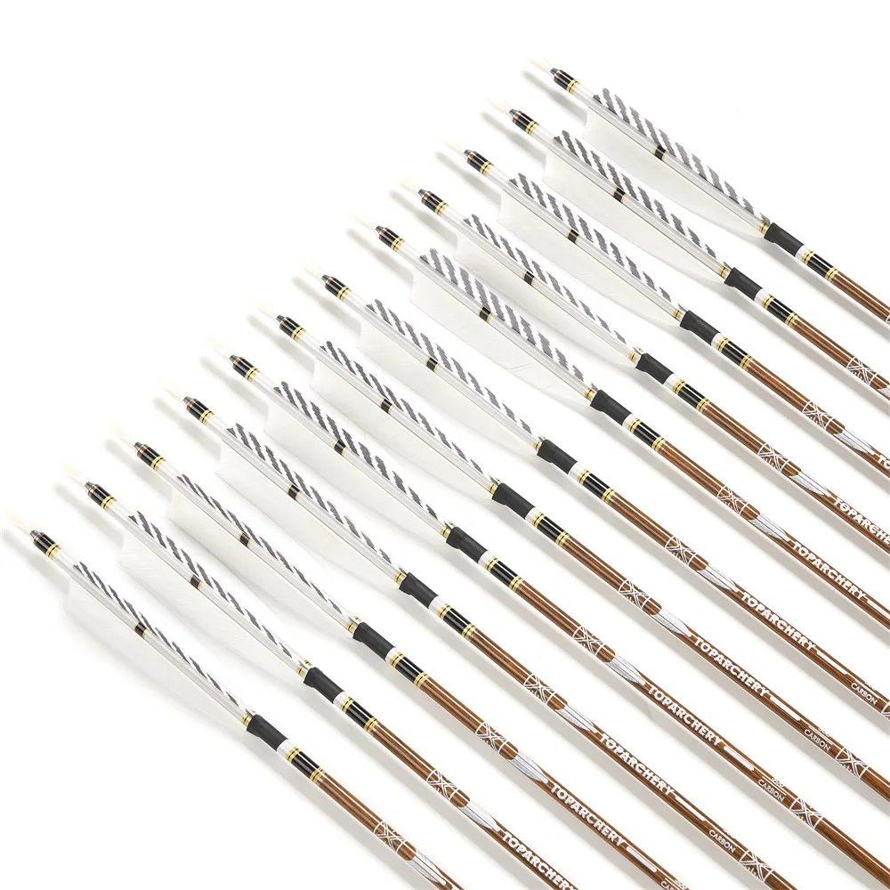 Flechas carbono arco recurvo y compuesto – Caza con plumas de pavo real - imagen 5
