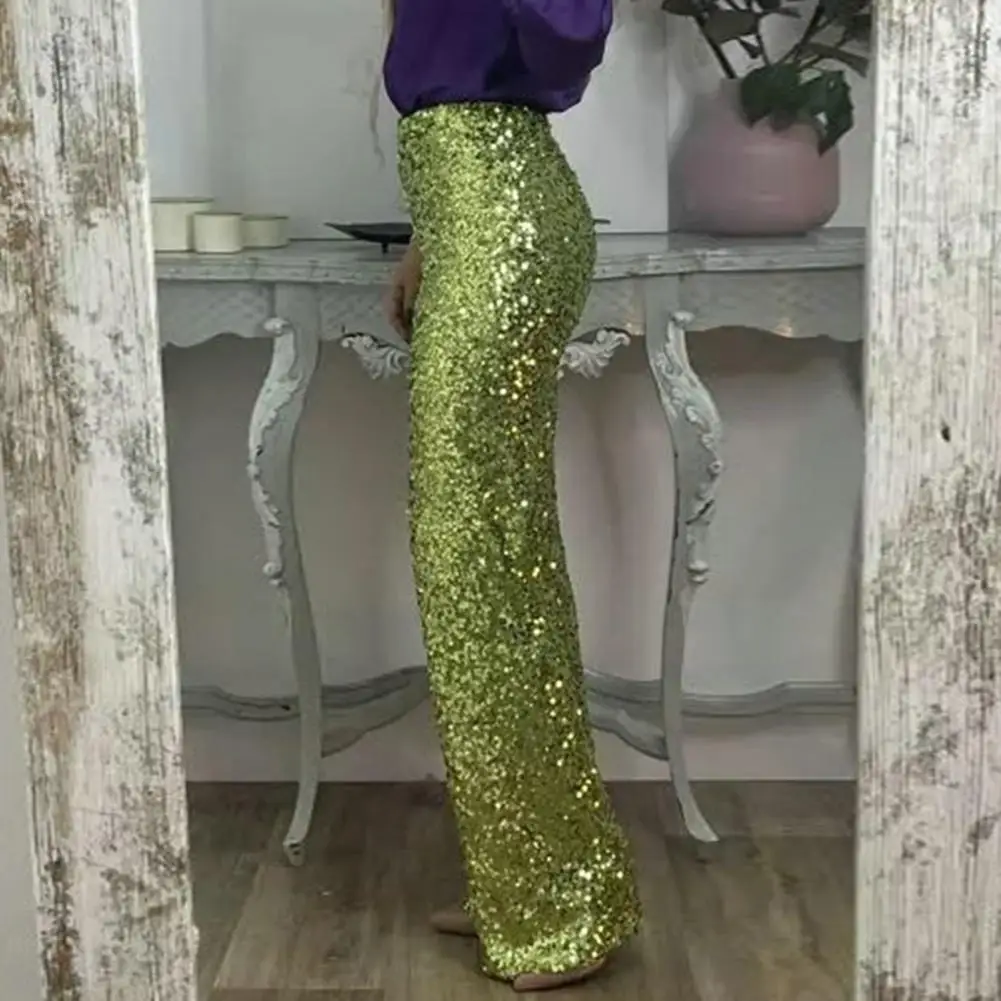 Women Pants Sequins High Waist Flared Pants for Women Shimmering Slim Fit Trousers with Elastic Waistband Stylish for A