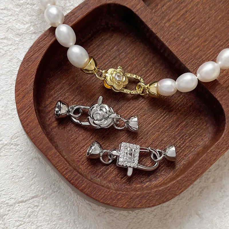 1 Piece of Copper Plated Gold Rose Pearl Push Button DIY Bracelet Necklace Connecting Buckle Accessories Jewelry Making Material