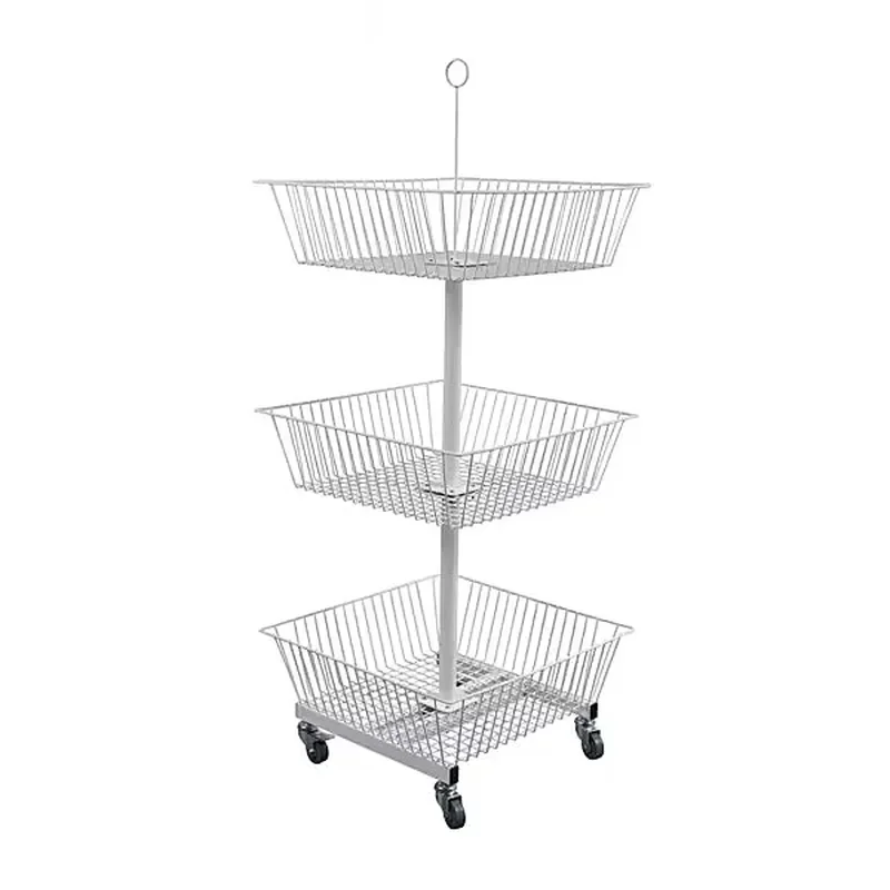 Multi Tier Wire Floor Display Stand With Wheels For Retail Store Organization Heavy Duty Metal Shelving Unit For Supermarket