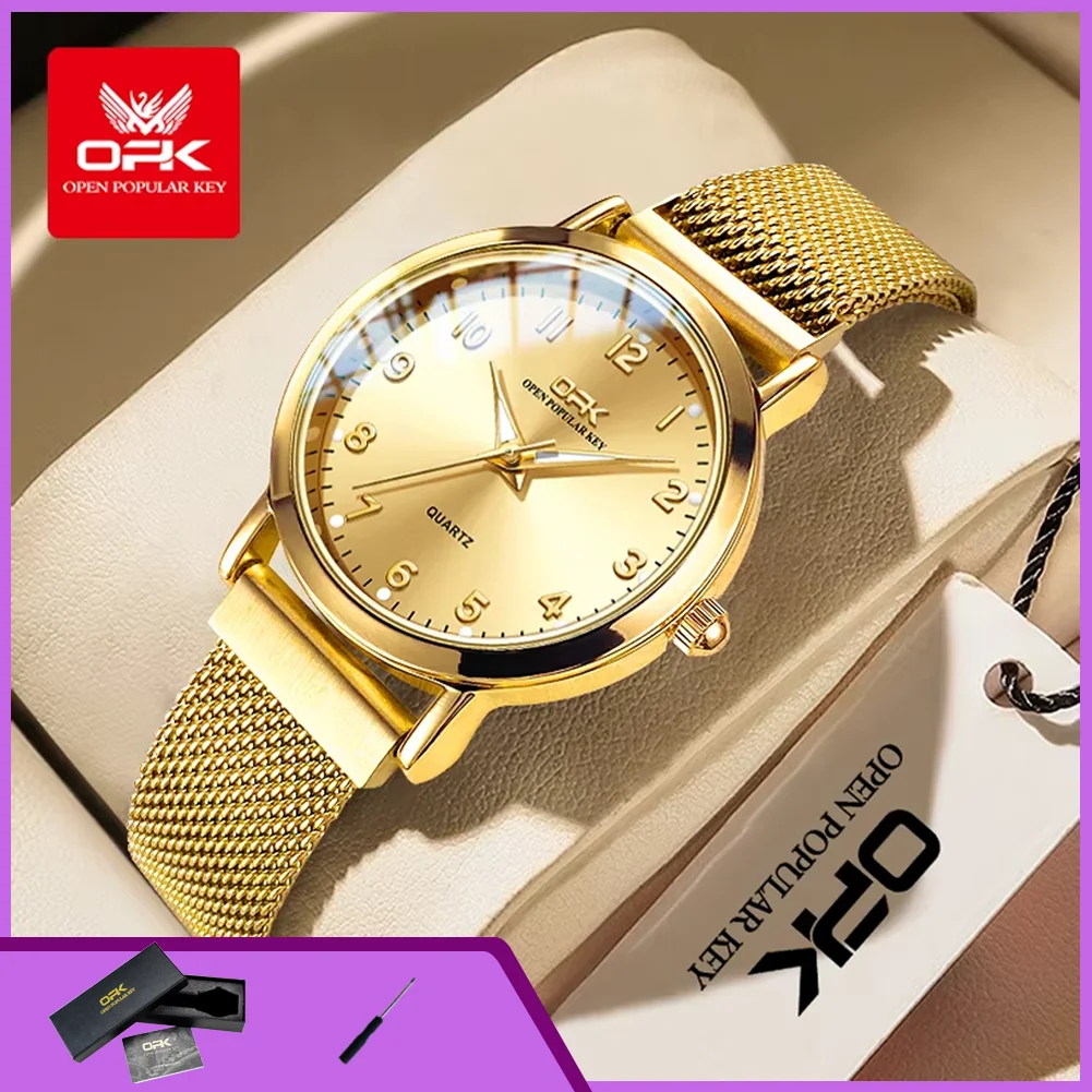 OPK 8115 Damenuhren, elegantes Mesh-Stahlarmband, wasserdichte Quarz-Armbanduhren für Damen, einfache, modische, originelle Damenuhr