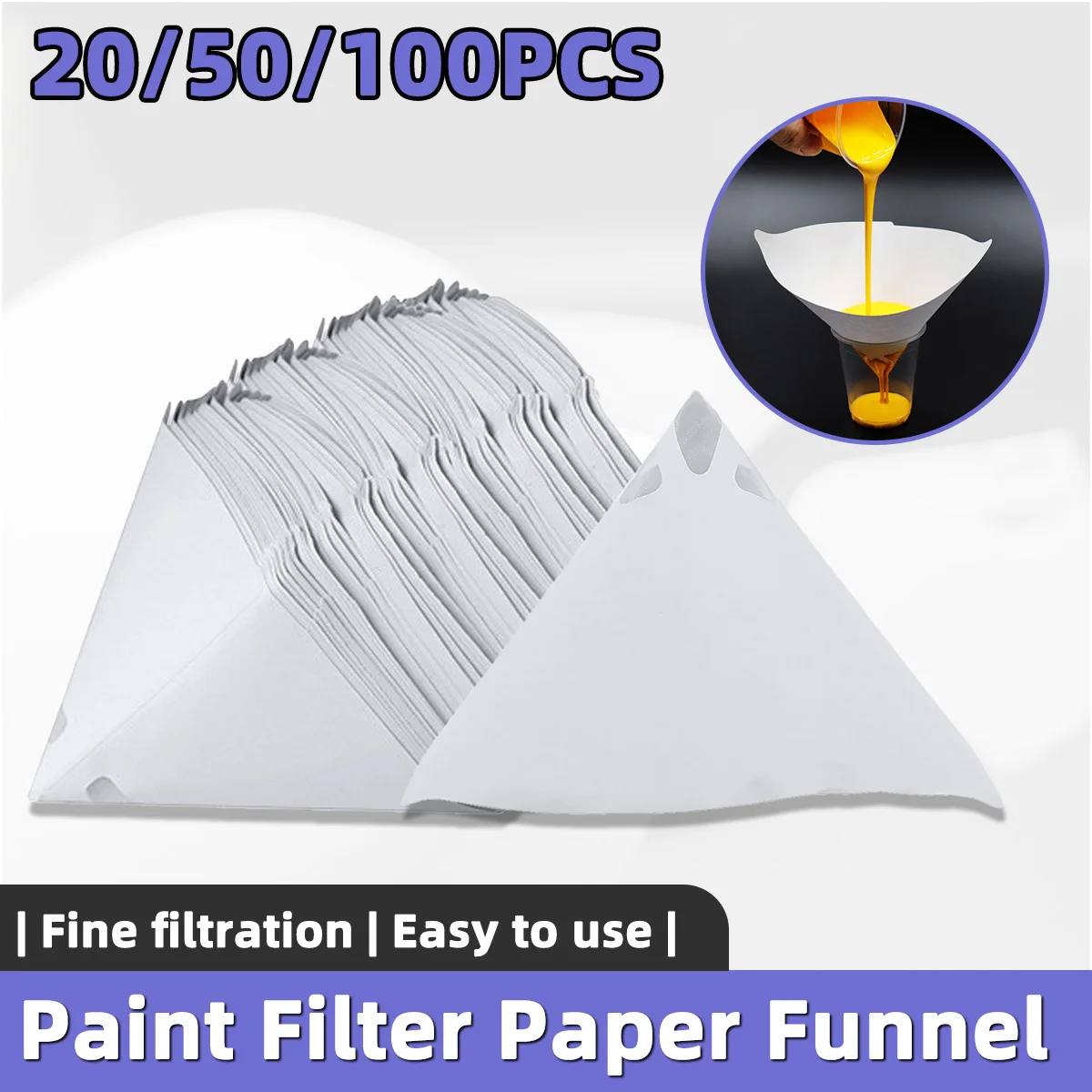 20/50/100PCS Disposable Spray Paint Filter Funnel White Pure Filter Paper Plastic Oil Leakage Proof Paper Filter for Painting