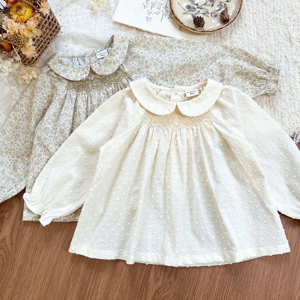 baby girl clothes kids tops French pastoral style Hand embroidered floral pattern top Doll collar and lapel shirt