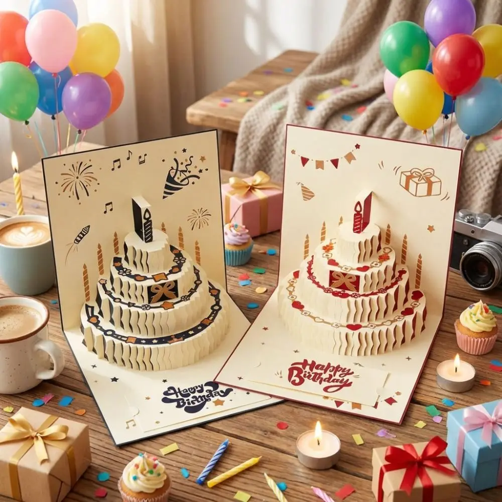 

Colorful 3D Happy Birthday Card Surprise Gift Paper Folding Birthday Cake Card Postcard Best Wishes Pop-Up Greeting Card