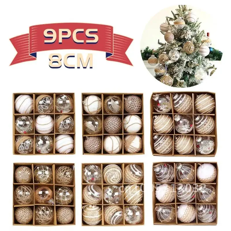 

9PCS 8CM Christmas Ball Boxed Brown Painted decorations Transparent Christmas Christmas Ball tree Pendant