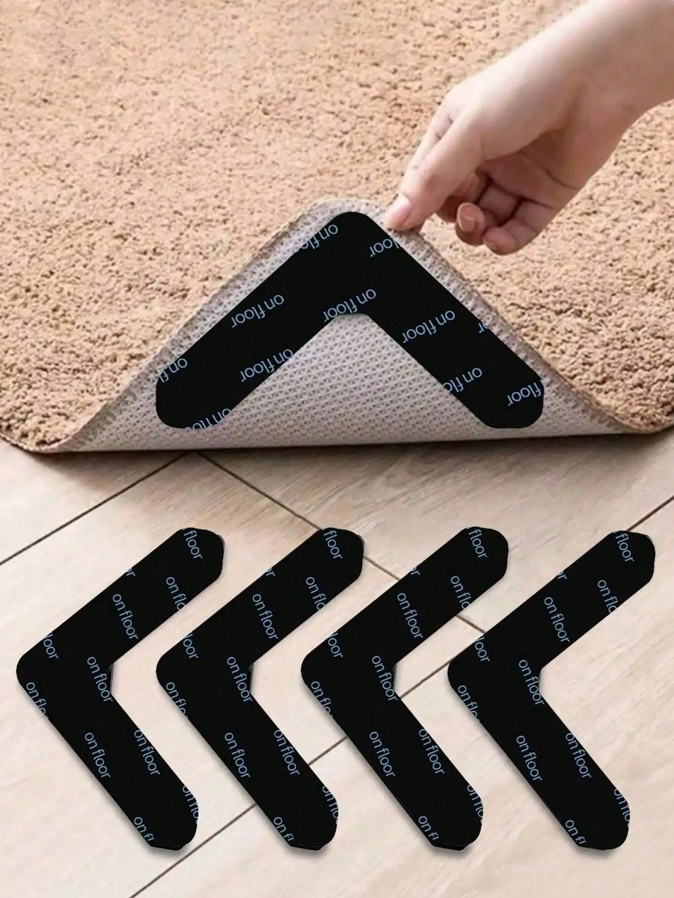 4/8/12PCS 8CM/3.15IN Rug Grippers Non Slip Carpet Corner Pad Anti Curling Reusable Washable for Hardwood Floors Floor Mat