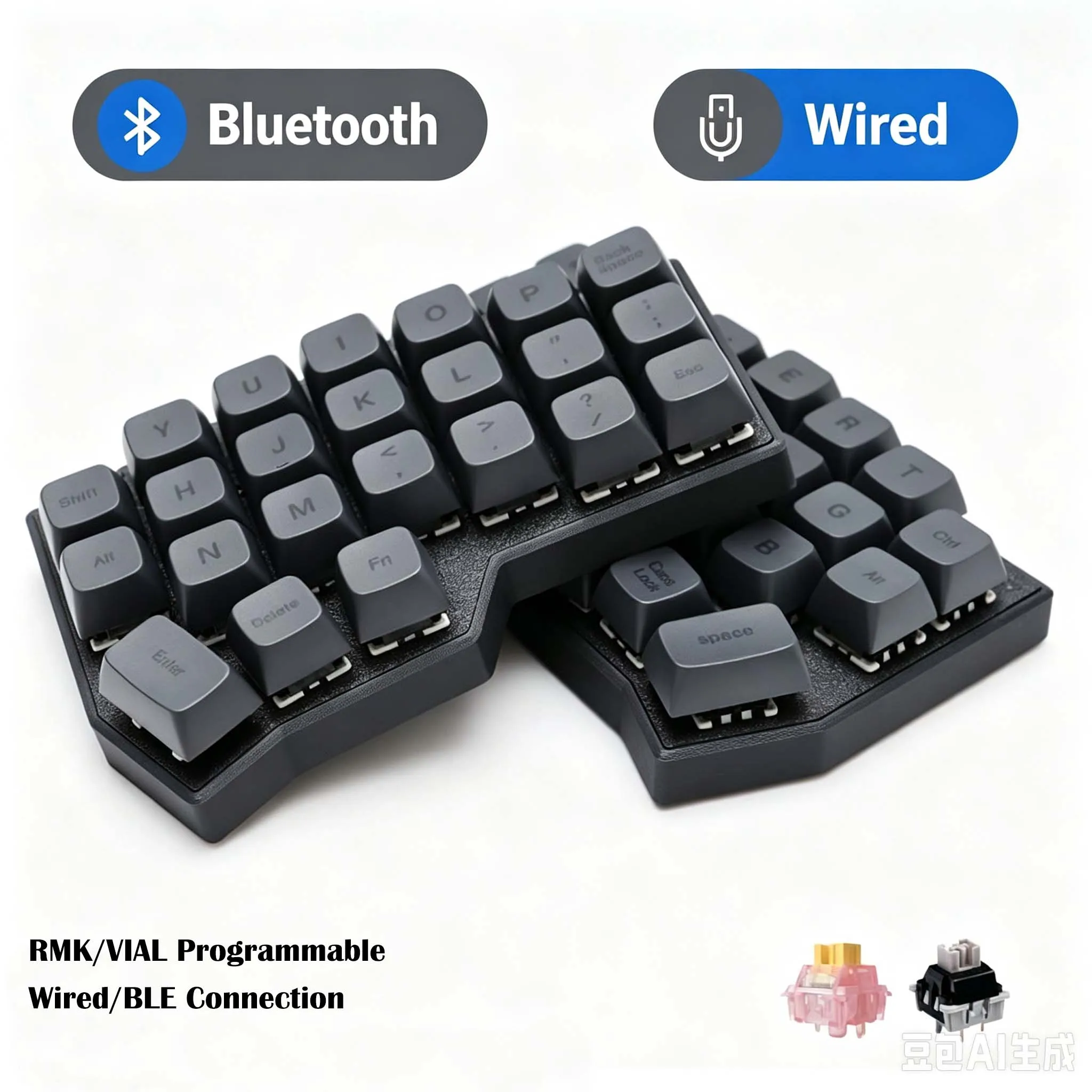 Corne 46-key Split Ergonomic Mechanical Keyboard Bluetooth Wired Dual Mode, Hot Swappable, Support RMK VIAL Programmable
