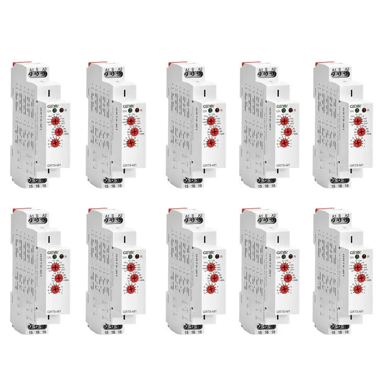 10X GEYA GRT8-M1 On Off Time Delay Relay 16A AC/DC12V-240V Multifunction Din Rail Automatic Timer Relay