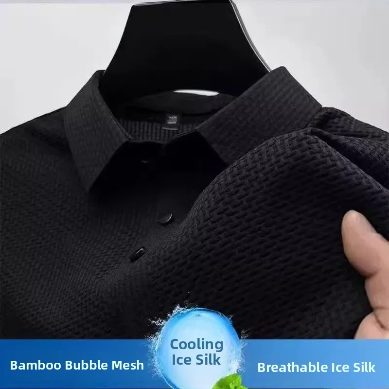 Ice Silk irt Men's ort Sve Turn-down Collar Casual Breathable Lightweight Summer Faion Basic Color T-irt