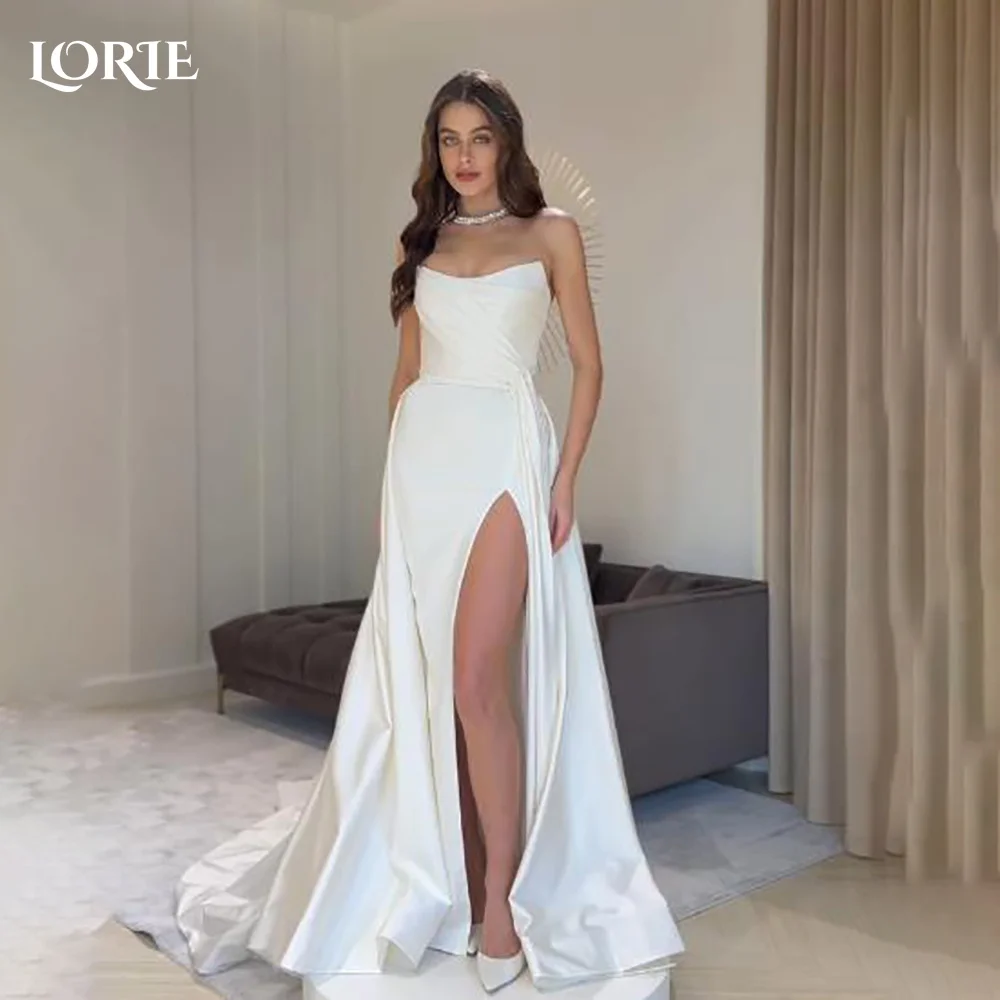 

LORIE Vintage Wedding Dresses Side Slit Strapless Pleats Satin Bobycon Backless A-Line Bridal Gown Customized Party Dresses 2026