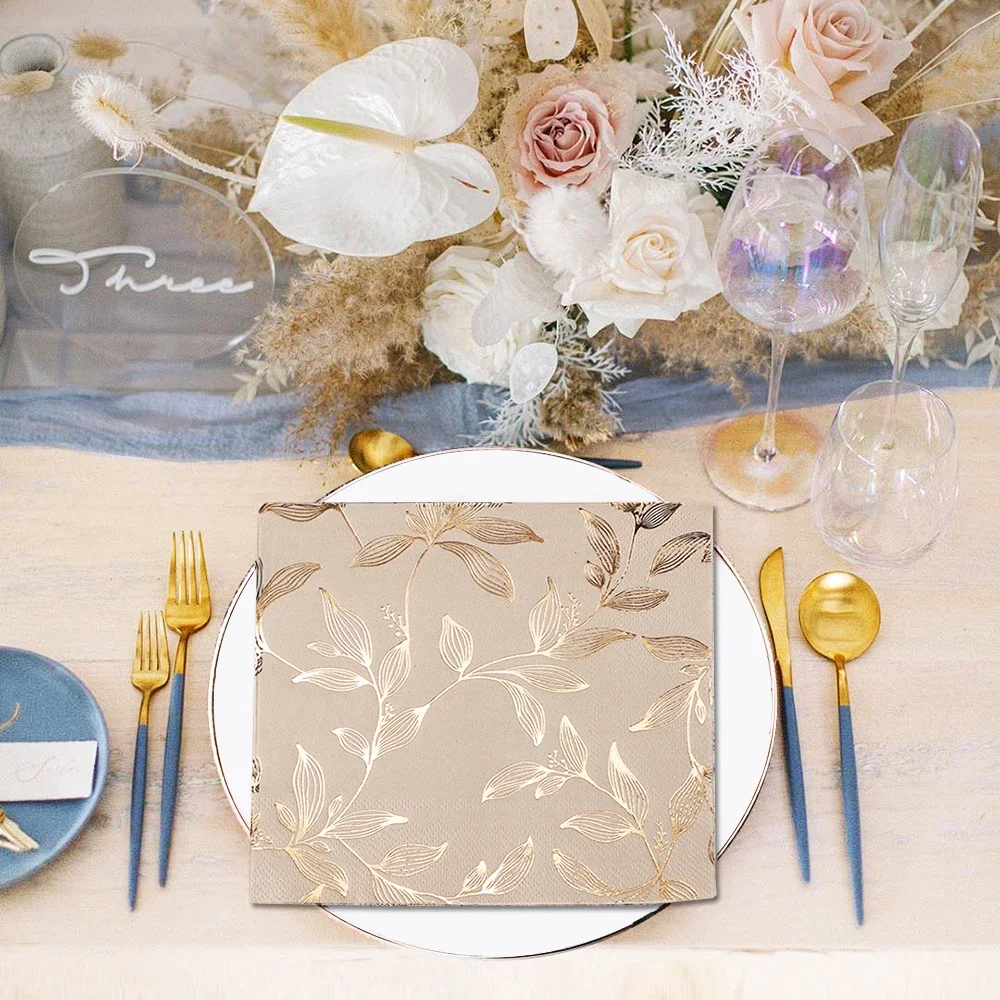 40/80pcs/set Gold Foil Leaf Napkin Birthday party gathering Free Party Table Napkins Paper Cafe Mouth Cloth Hotel Dining Tray view 2