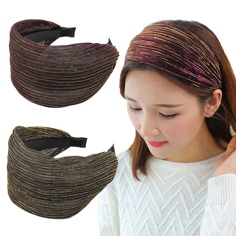 Korean Wide Edge Headband for Women Girls Navy Pink Black Wine Pleated Cloth Fabric Headband Hair Accessories