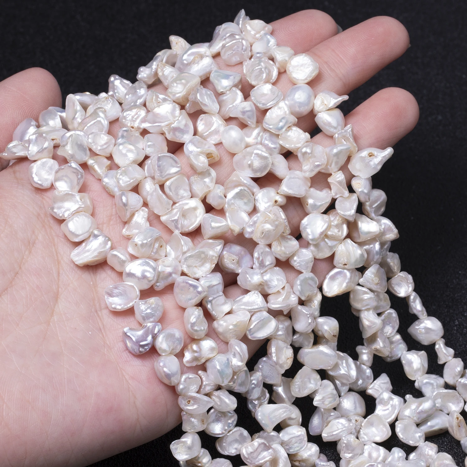 20pcs 6-8mm White Baroque Freshwater Pearl Irregular Shape Sides Hole Beads For Jewelry Making Elegant Necklace Anniversary Gift